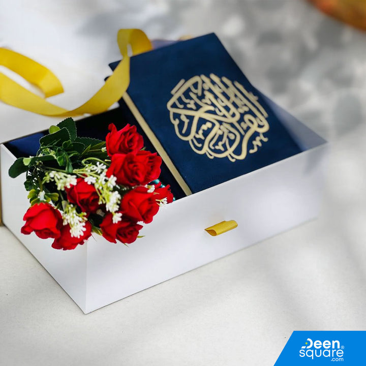 A premium Islamic gift set for women featuring a Qur’an, prayer mat, prayer dress, attar, tasbeeh, and elegant gift box. Perfect for weddings & Eid. Shipping Worldwide & across Dubai, Sharjah, Abu Dhabi, UAE