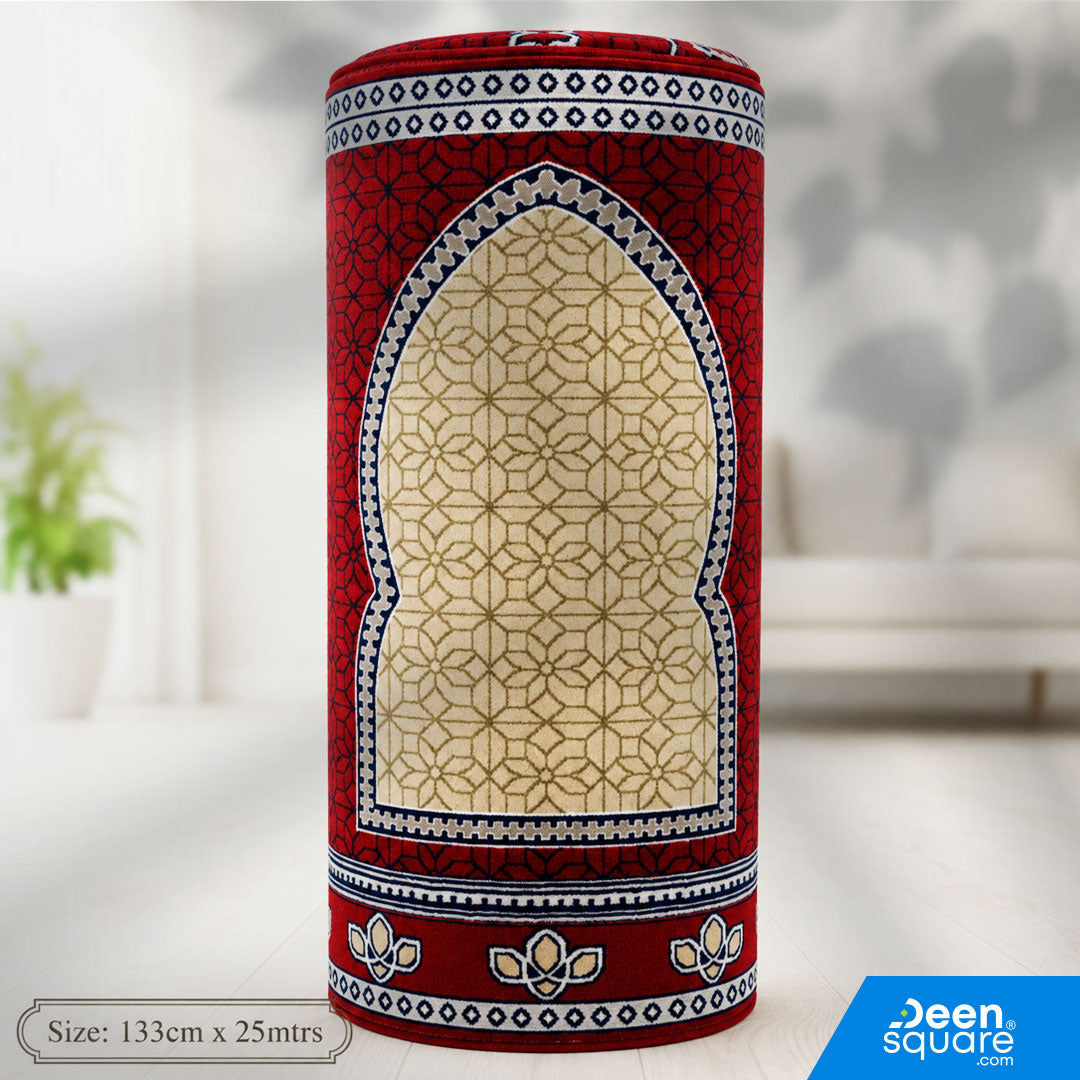 Buy premium red mosque carpet roll 133x25m at DeenSquare.com. Fast shipping in Dubai and delivery across UAE from DeenSquare.com.