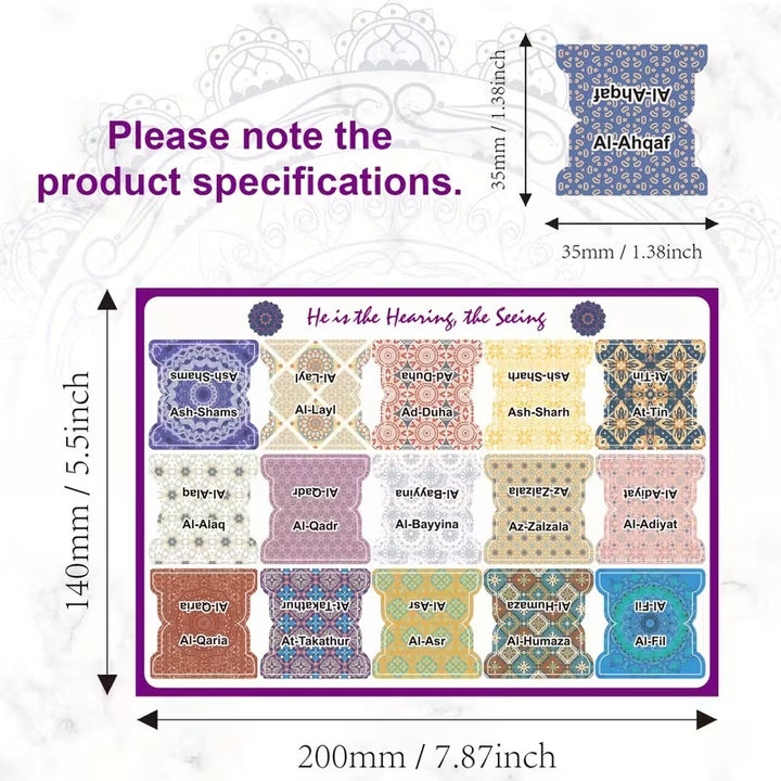 Quran Chapter Index Tabs – 114 Surahs + 6 Blank Tabs | Easy Peel & Stick uae