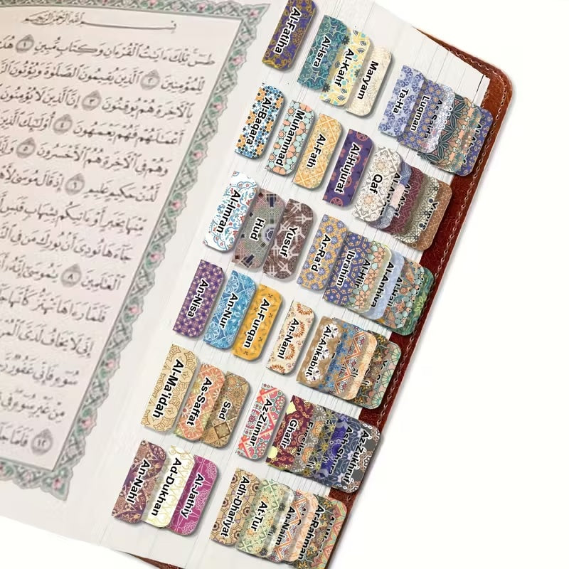 Quran Chapter Index Tabs – 114 Surahs + 6 Blank Tabs | Easy Peel & Stick dubai