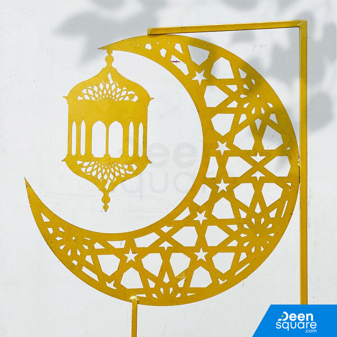 Ramadan Moon & Lantern Stand for Ramadan Decoration | حامل قمر وفانوس رمضان لزينة رمضان