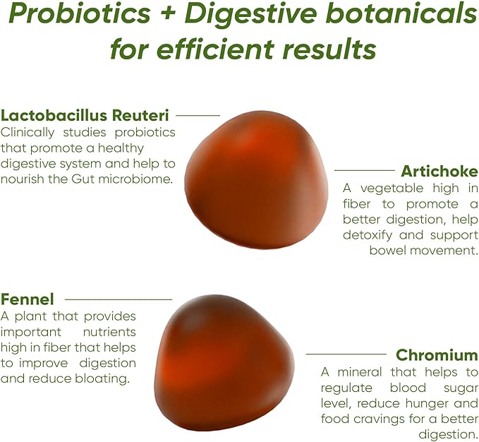 Sugar-free vegan gummies with probiotics, chromium and botanicals to support digestion, gut health and appetite management. Delicious apple flavour, 60 gummies.