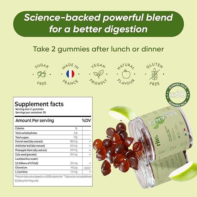 Sugar-free vegan gummies with probiotics, chromium and botanicals to support digestion, gut health and appetite management. Delicious apple flavour, 60 gummies.