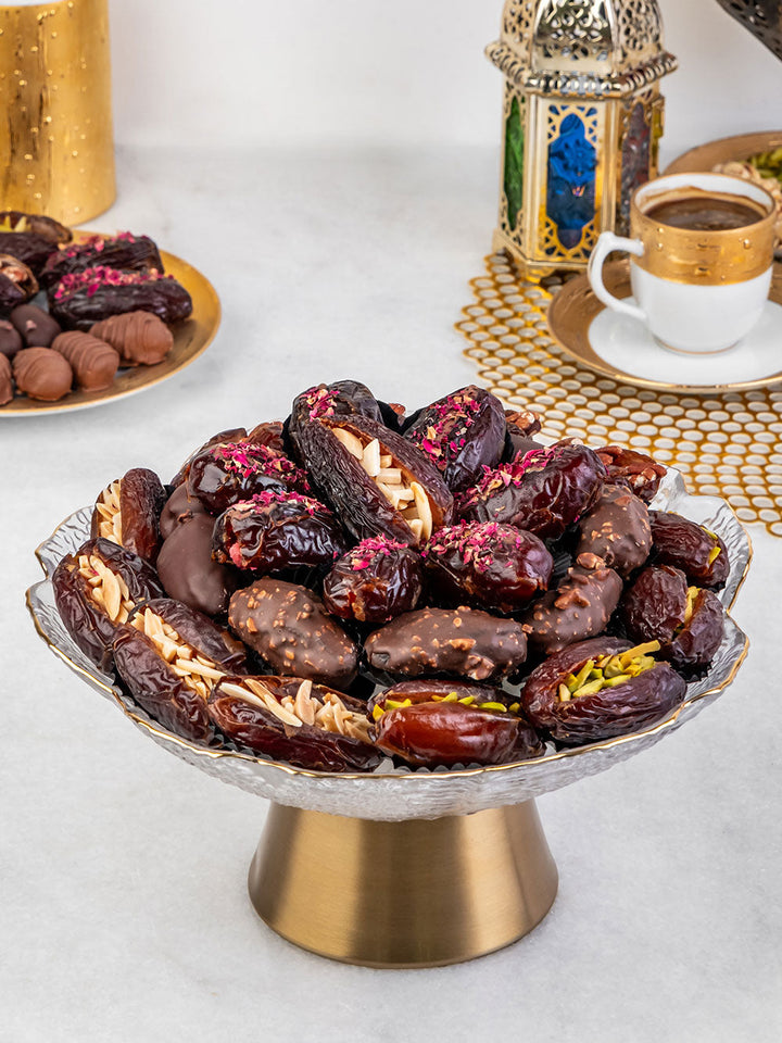 Crystal &amp; Brass Platter | Luxury Dates &amp; Chocolate Gift Hamper UAE