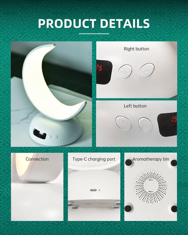 Buy SQ-902 LED Moon Lamp Quran Speaker with Azan Alarm Clock at deensquare.com Dubai | UAE. Quran player, 7-color light &amp; APP control.