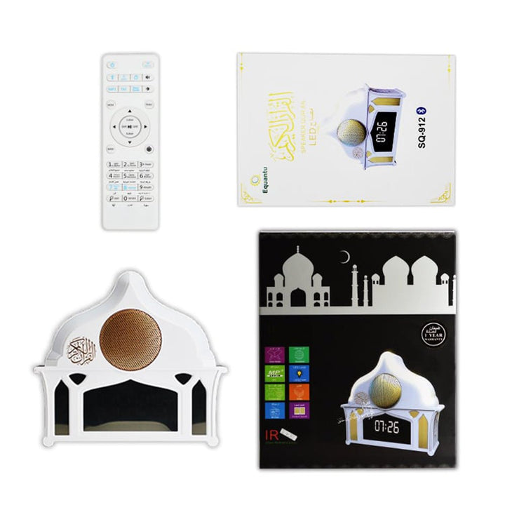 Buy SQ-912 Quran Speaker with LED Light &amp; Clock at deensquare.com Dubai | UAE. Enjoy Quran recitation, soft lighting, and a digital clock display.