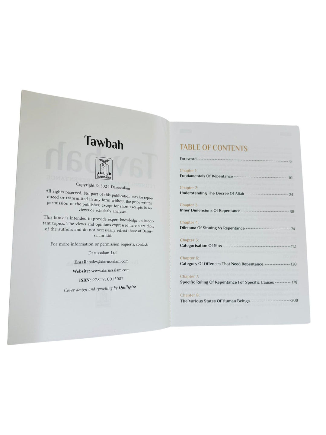 Inside pages of Tawbah by Ibn al-Qayyim showing clean Arabic-English layout