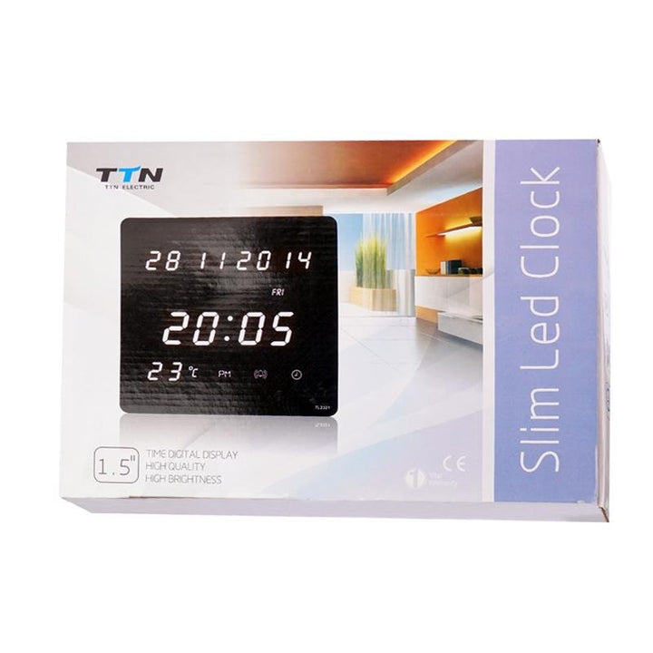 Buy TL-2320 Digital LED Wall Clock at deensquare.com Dubai | UAE. Features time, date, day &amp; temperature display with elegant glass surface.
