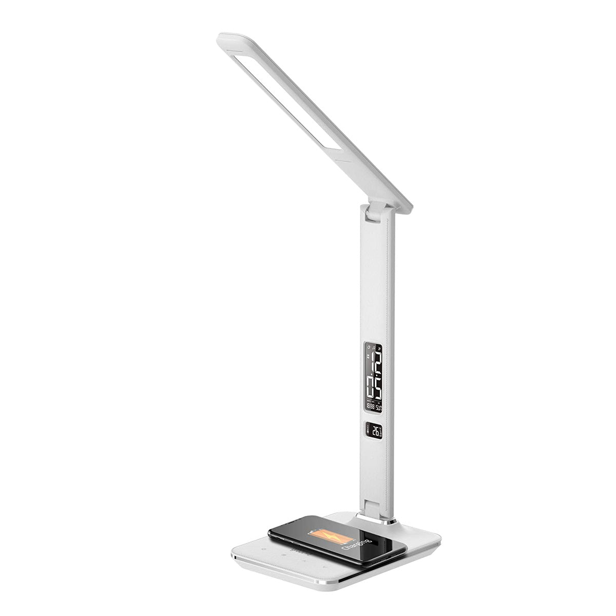 Buy U13Q LED Desk Lamp with Wireless Charger at deensquare.com Dubai | UAE. Features clock, calendar, alarm, temperature display & 3 light modes.