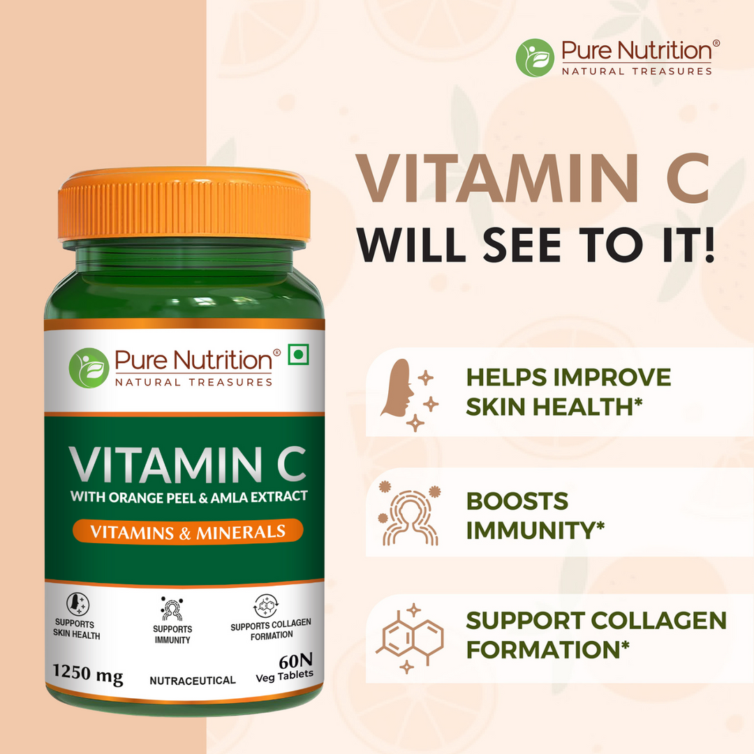 Pure Nutrition Vitamin C with Amla &amp; Orange Peel Extract  1250mg- 60 Veg Tablets
