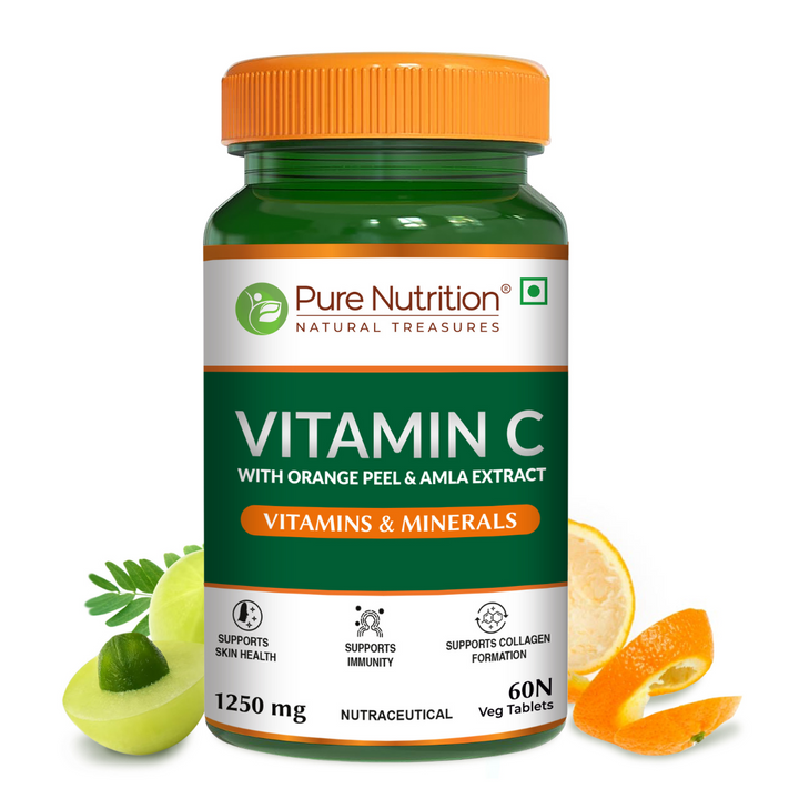 Pure Nutrition Vitamin C with Amla &amp; Orange Peel Extract  1250mg- 60 Veg Tablets