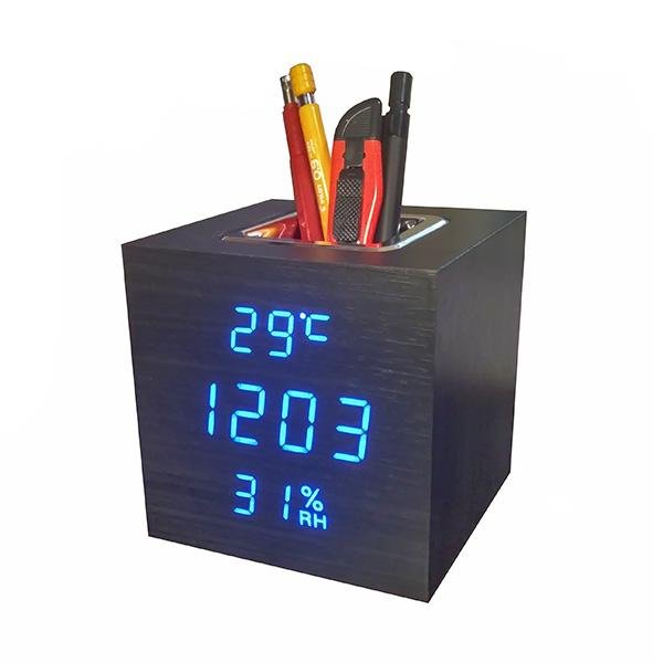Buy VST-878S Wooden Pen Holder Alarm Clock at deensquare.com Dubai | UAE. Features temperature, humidity, date display &amp; desk organizer design.