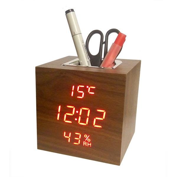 Buy VST-878S Wooden Pen Holder Alarm Clock at deensquare.com Dubai | UAE. Features temperature, humidity, date display &amp; desk organizer design.