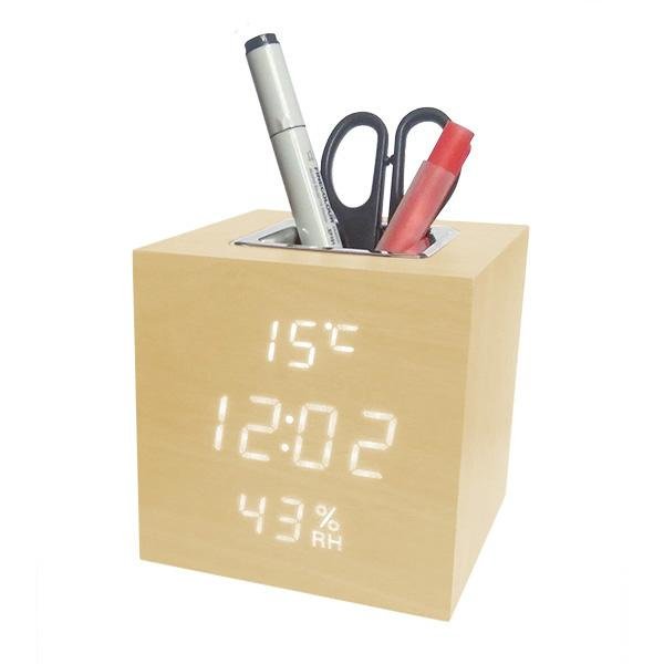 Buy VST-878S Wooden Pen Holder Alarm Clock at deensquare.com Dubai | UAE. Features temperature, humidity, date display &amp; desk organizer design.