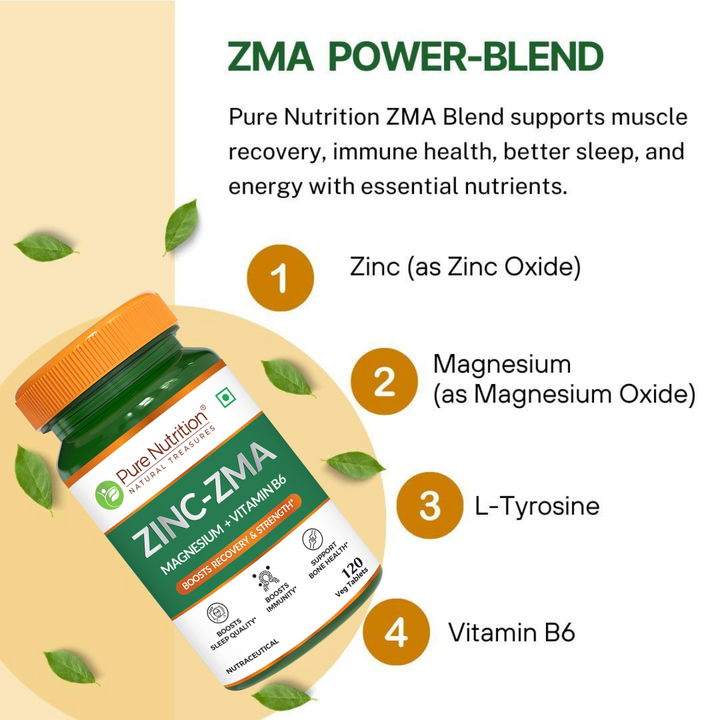 Zinc ZMA - 120 Veg Tablets | 800mg with Zinc, Magnesium Aspartate &amp; Vitamin B6