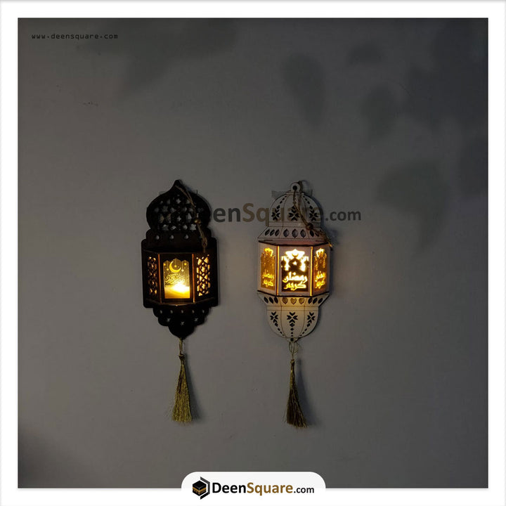 Ramadan Wooden Wall Hanging Lantern Decoration LED Lamp - Small Size