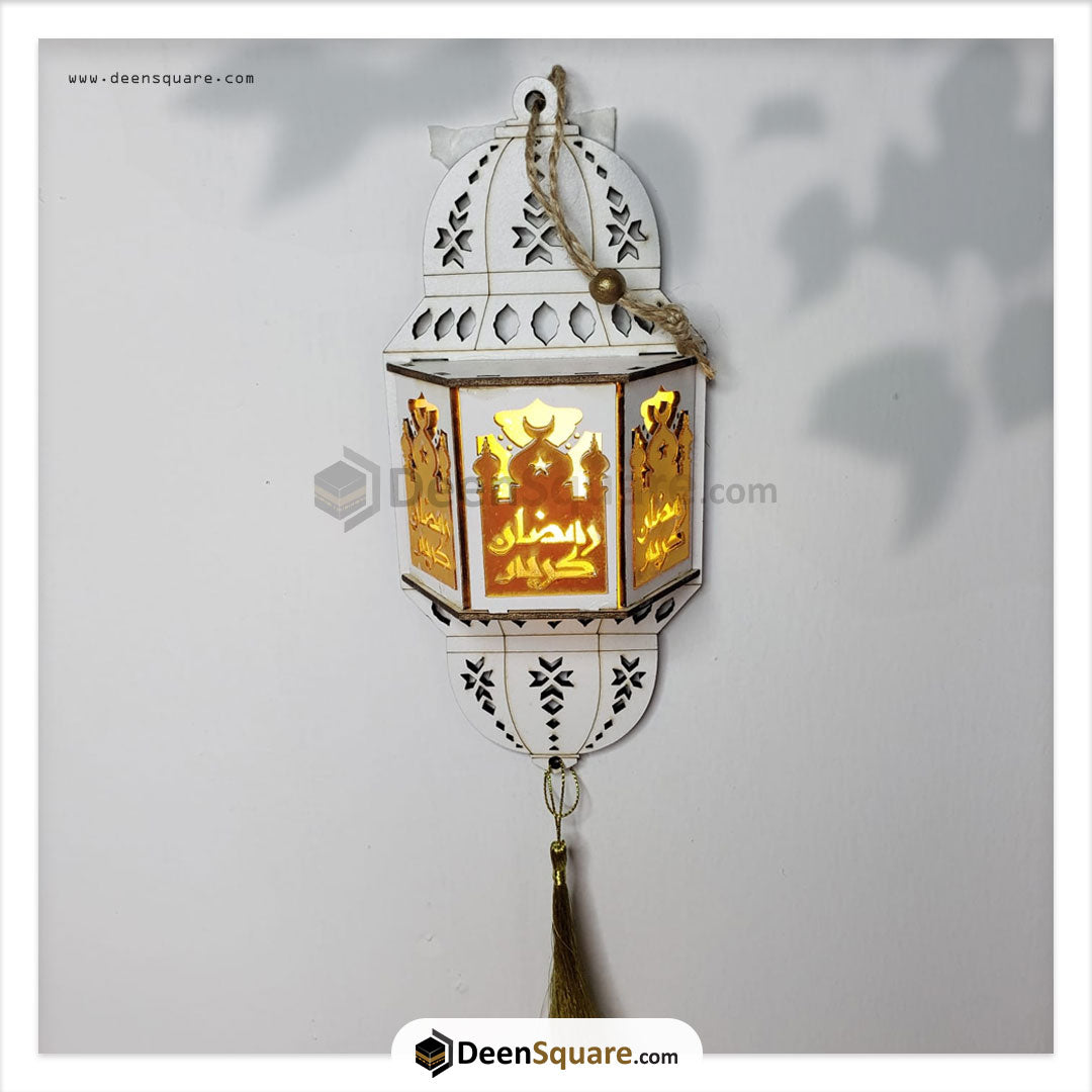 Ramadan Wooden Wall Hanging Lantern Decoration LED Lamp - Small Size