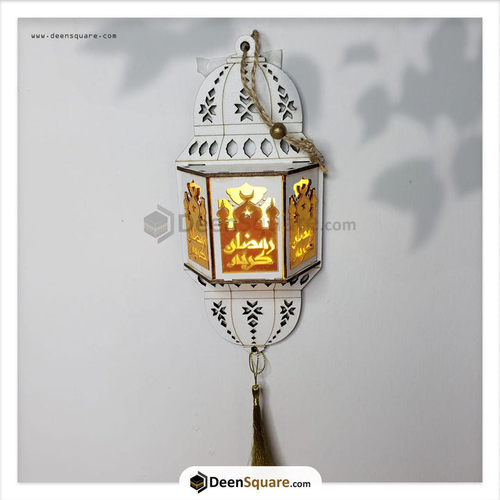 Ramadan Wooden Wall Hanging Lantern Decoration LED Lamp - Small Size