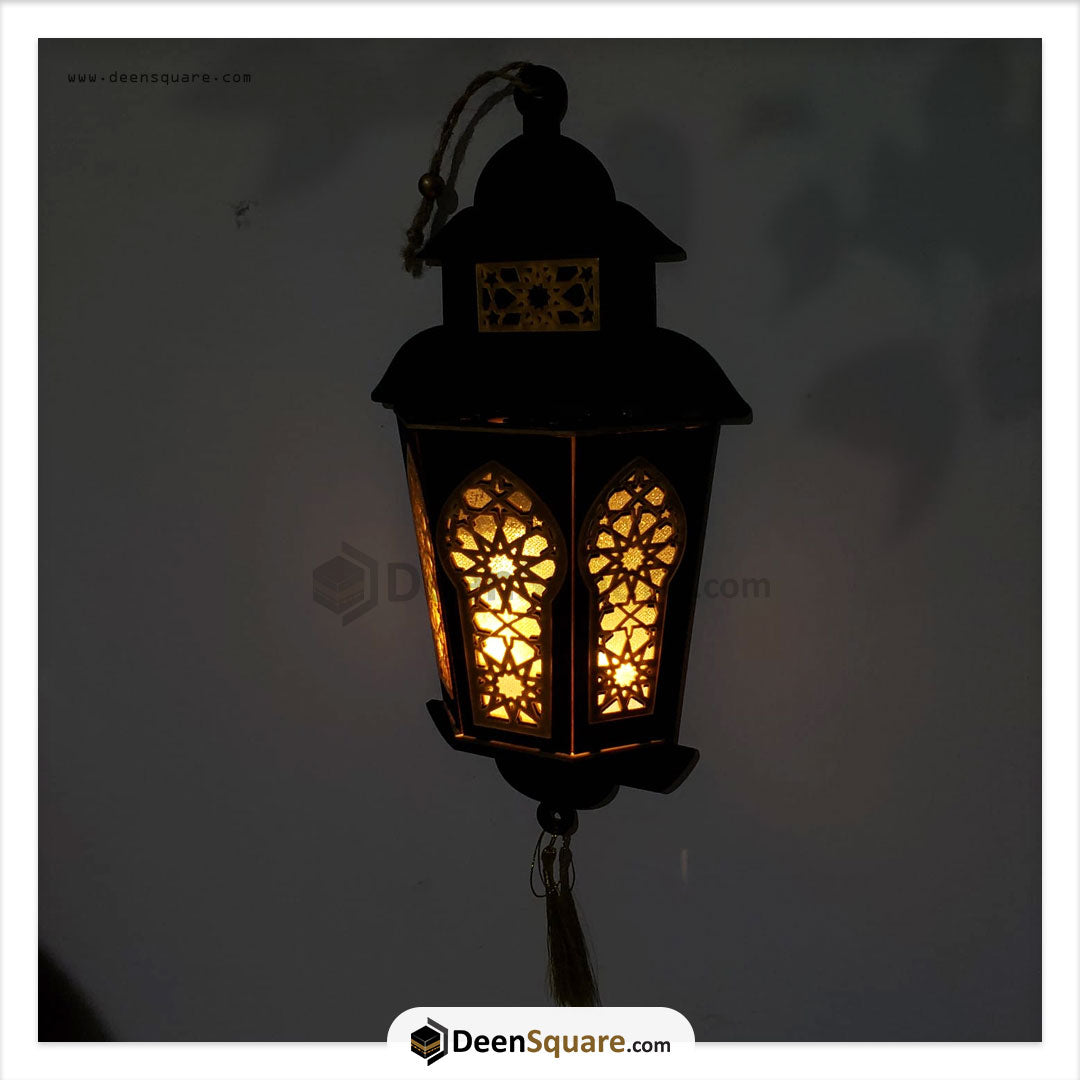 Ramadan Wooden Wall Hanging Lantern Decoration LED Lamp Black