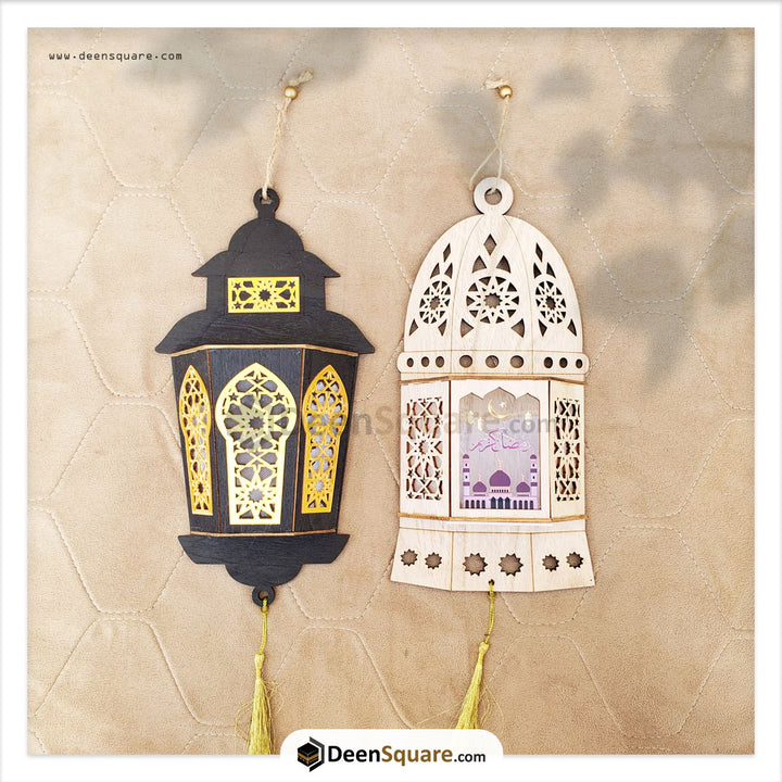 Ramadan Wooden Wall Hanging Lantern Decoration LED Lamp Black