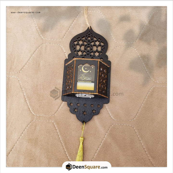 Ramadan Wooden Wall Hanging Lantern Decoration LED Lamp - Small Size