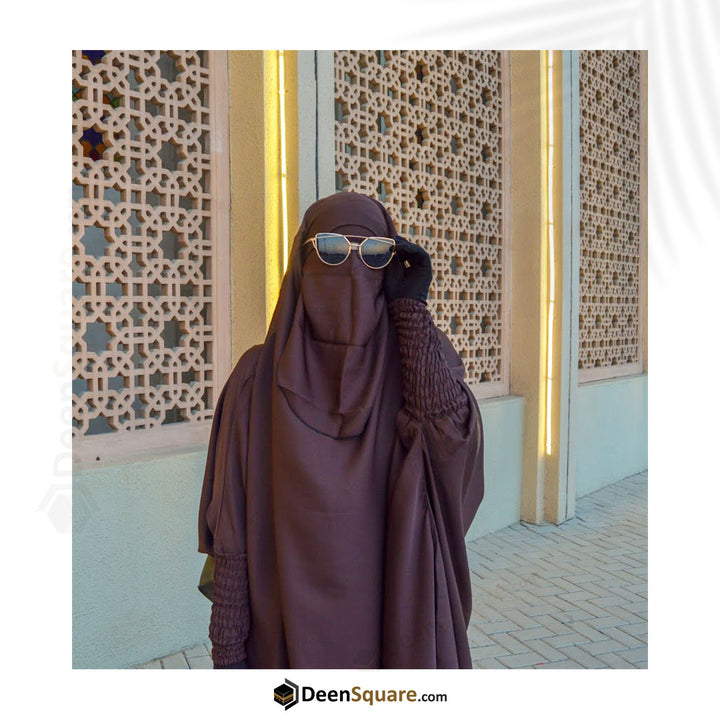 3 Piece Jilbab (Elasticated Sleeves) - Khimar with Skirt and Niqab (Multiple Color Options)