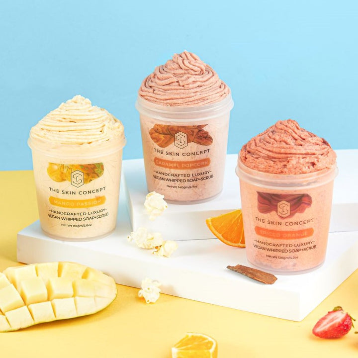 Handmade Vegan Whipped Soap+Scrub - Mango Passion - The Skin Concept