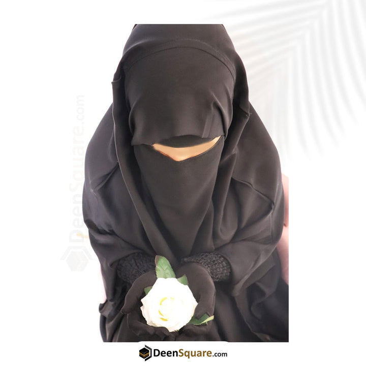 3 Piece Jilbab (Elasticated Sleeves) - Khimar with Skirt and Niqab (Multiple Color Options)