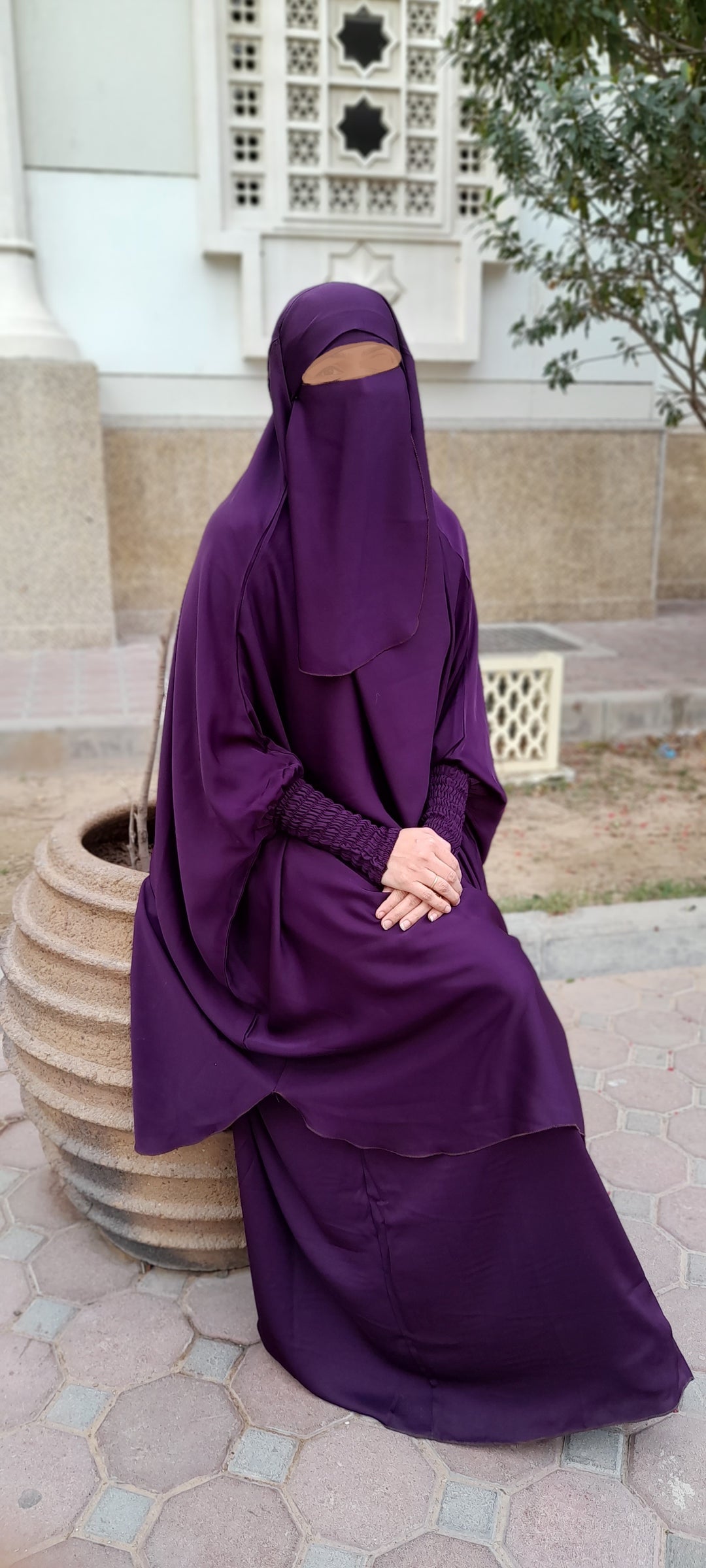 3 Piece Jilbab (Elasticated Sleeves) - Khimar with Skirt and Niqab (Multiple Color Options)