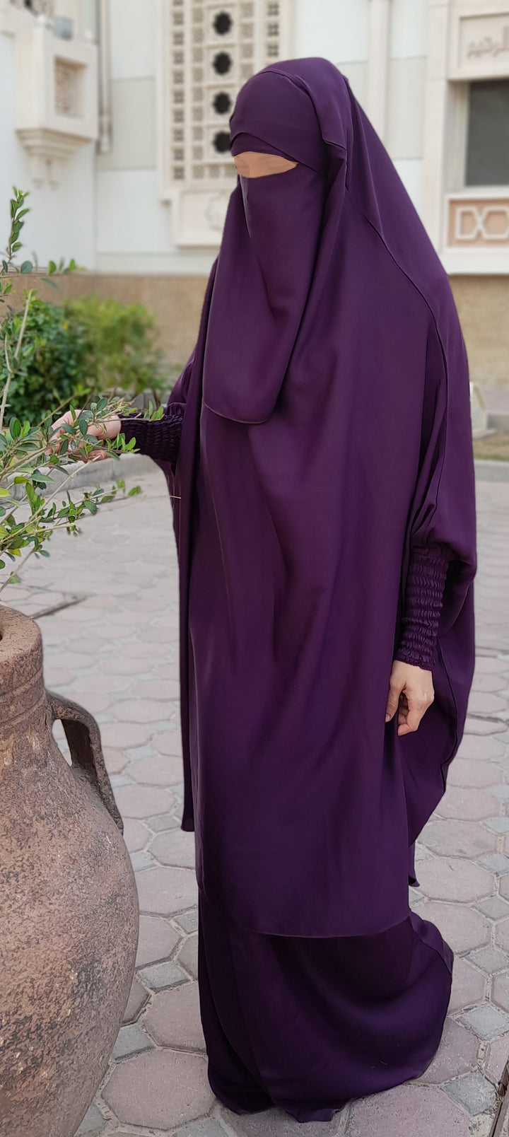 3 Piece Jilbab (Elasticated Sleeves) - Khimar with Skirt and Niqab (Multiple Color Options)