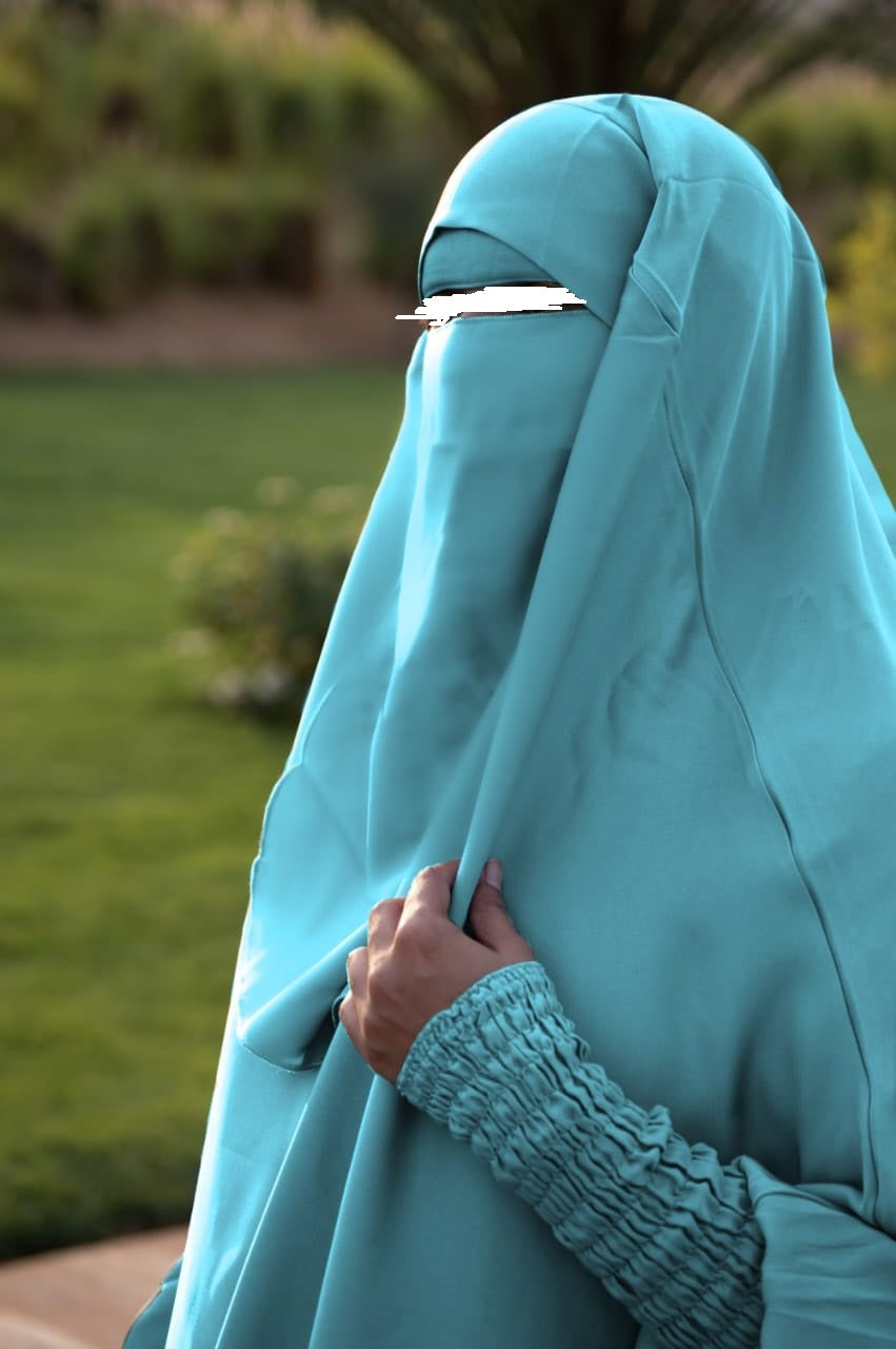 3 Piece Jilbab (Elasticated Sleeves) - Khimar with Skirt and Niqab (Multiple Color Options)