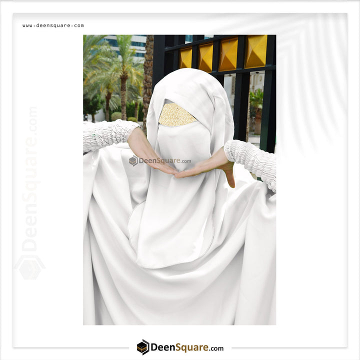 3 Piece Jilbab (Elasticated Sleeves) - Khimar with Skirt and Niqab (Multiple Color Options)