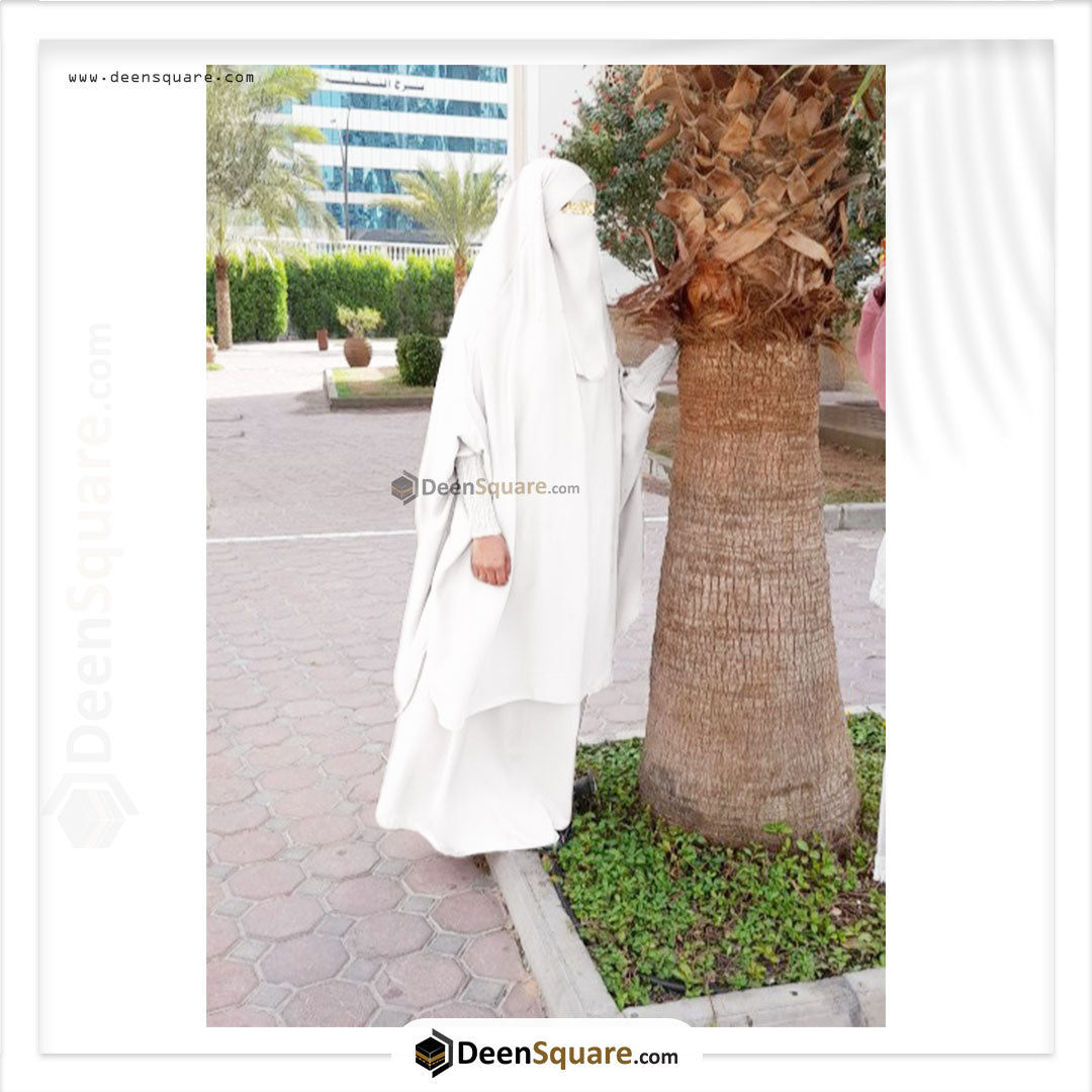3 Piece Jilbab (Elasticated Sleeves) - Khimar with Skirt and Niqab (Multiple Color Options)