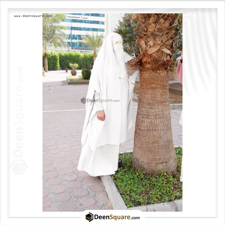 3 Piece Jilbab (Elasticated Sleeves) - Khimar with Skirt and Niqab (Multiple Color Options)
