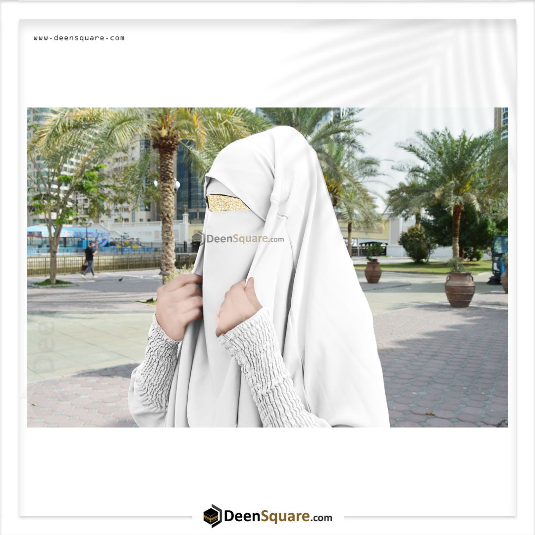 3 Piece Jilbab (Elasticated Sleeves) - Khimar with Skirt and Niqab (Multiple Color Options)