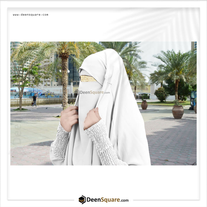 3 Piece Jilbab (Elasticated Sleeves) - Khimar with Skirt and Niqab (Multiple Color Options)