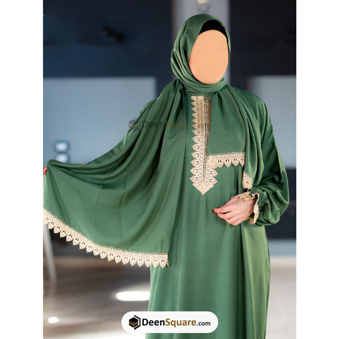 ثوب صلاة من قطعة واحدة مع شيلة - أخضر M1