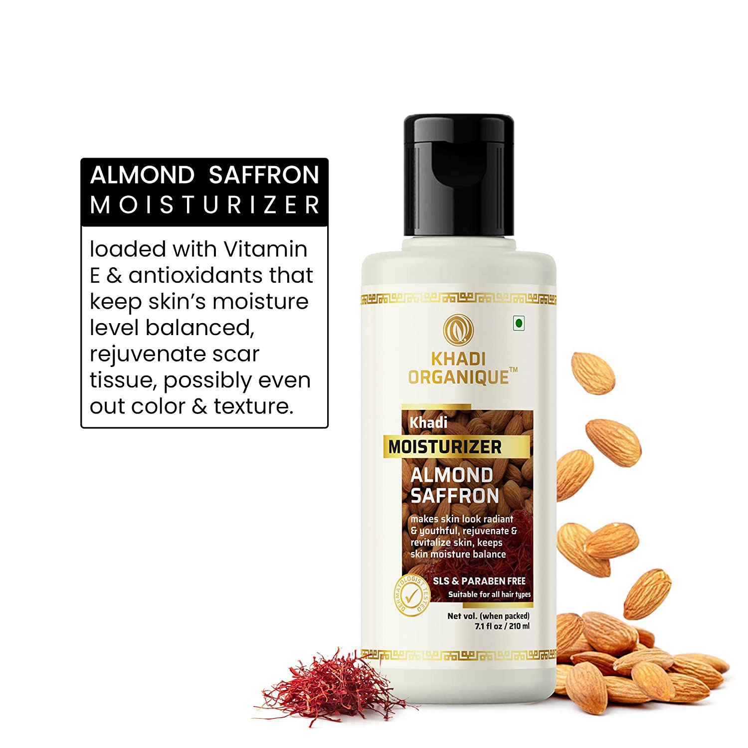 Almond Saffron Moisturizer SLS & PARABEN FREE - Khadi Organique