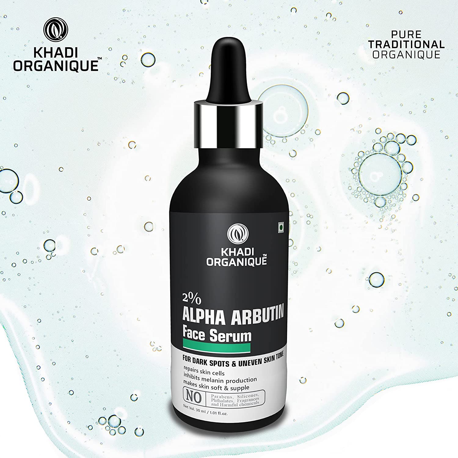 Alpha Arbutin 2% + Hyaluronic Acid 1% Face Serum - Khadi Organique