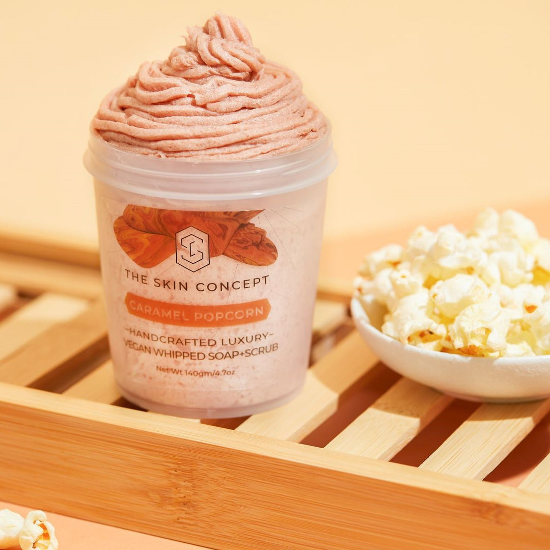 Handmade Vegan Whipped Soap+Scrub - Caramel Popcorn- The Skin Concept