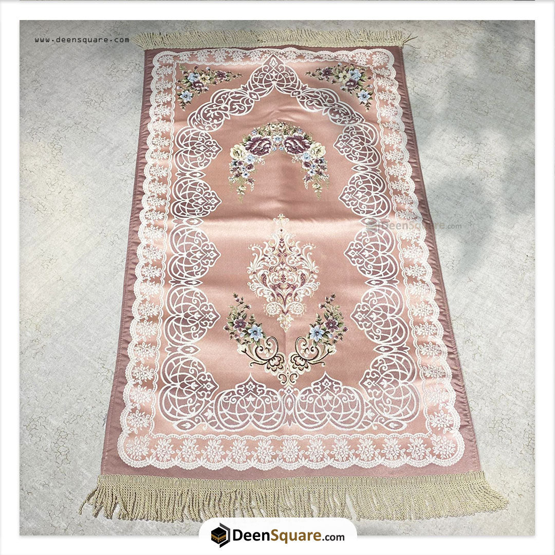Turkish Luxury Prayer Mat & Tasbeeh for Gift - Pink (Lined)