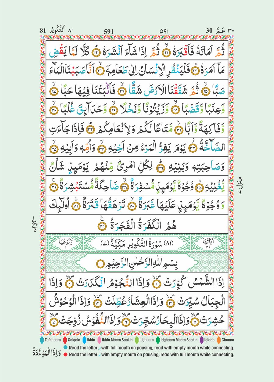 The Holy Quran colour coded tajweed Rules - 10cm x 7cm Pocket Size Zipper Purse Golden (15 Line #147 CC)