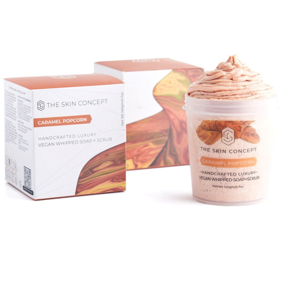 Handmade Vegan Whipped Soap+Scrub - Caramel Popcorn- The Skin Concept