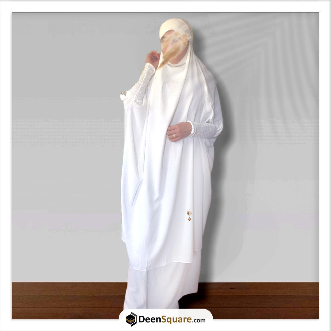 3 Piece Jilbab (Elasticated Sleeves) - Khimar with Skirt and Niqab (Multiple Color Options)