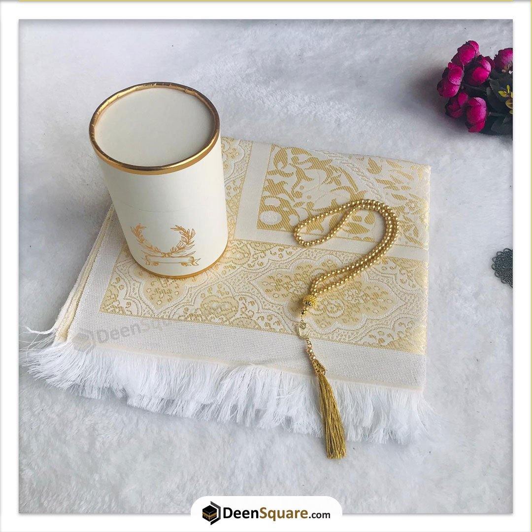 Cylindrical Gift Box with Prayer Rug and Pearl Tasbih (Various Colours)