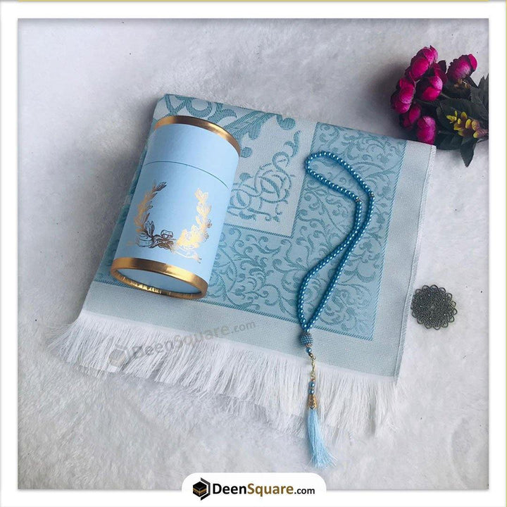 Cylindrical Gift Box with Prayer Rug and Pearl Tasbih (Various Colours)