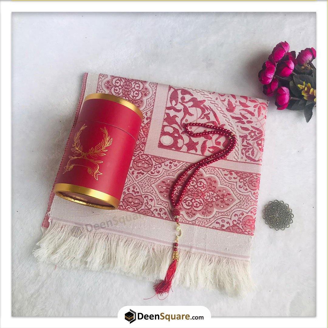 Cylindrical Gift Box with Prayer Rug and Pearl Tasbih (Various Colours)