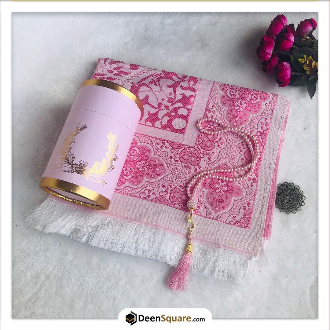 Cylindrical Gift Box with Prayer Rug and Pearl Tasbih (Various Colours)
