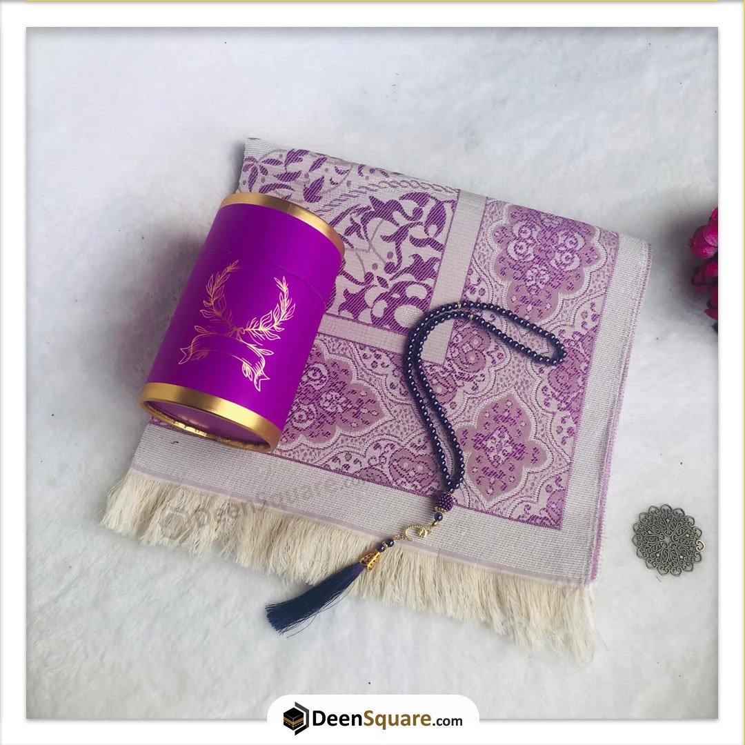 Cylindrical Gift Box with Prayer Rug and Pearl Tasbih (Various Colours)