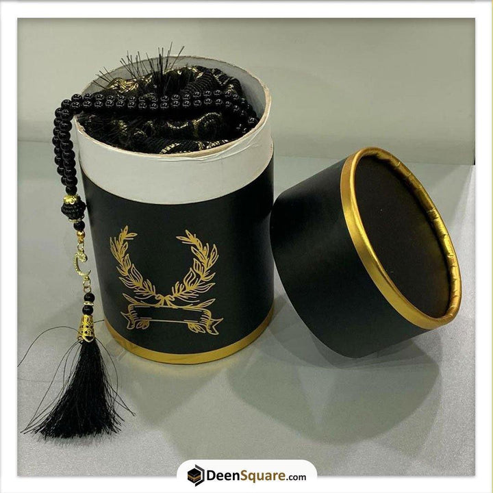 Cylindrical Gift Box with Prayer Rug and Pearl Tasbih (Various Colours)